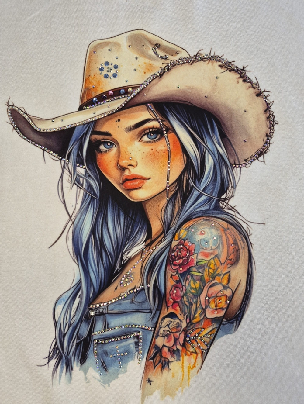 Boutique Hand-Rhinestoned Cowgirl Graphic Tee - Premium Crystals ✨